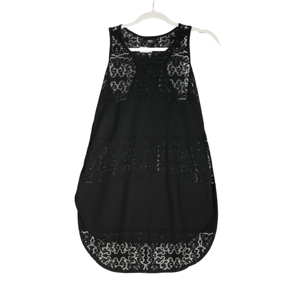 Mossimo Tank Womens Small Black Lace Sheer Stretch Split Sides Blouse Top